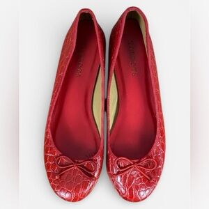 Talbots Vibrant Leather Red Croc-Patterned Round Toe Slip On Ballet Flats Sz 7.5